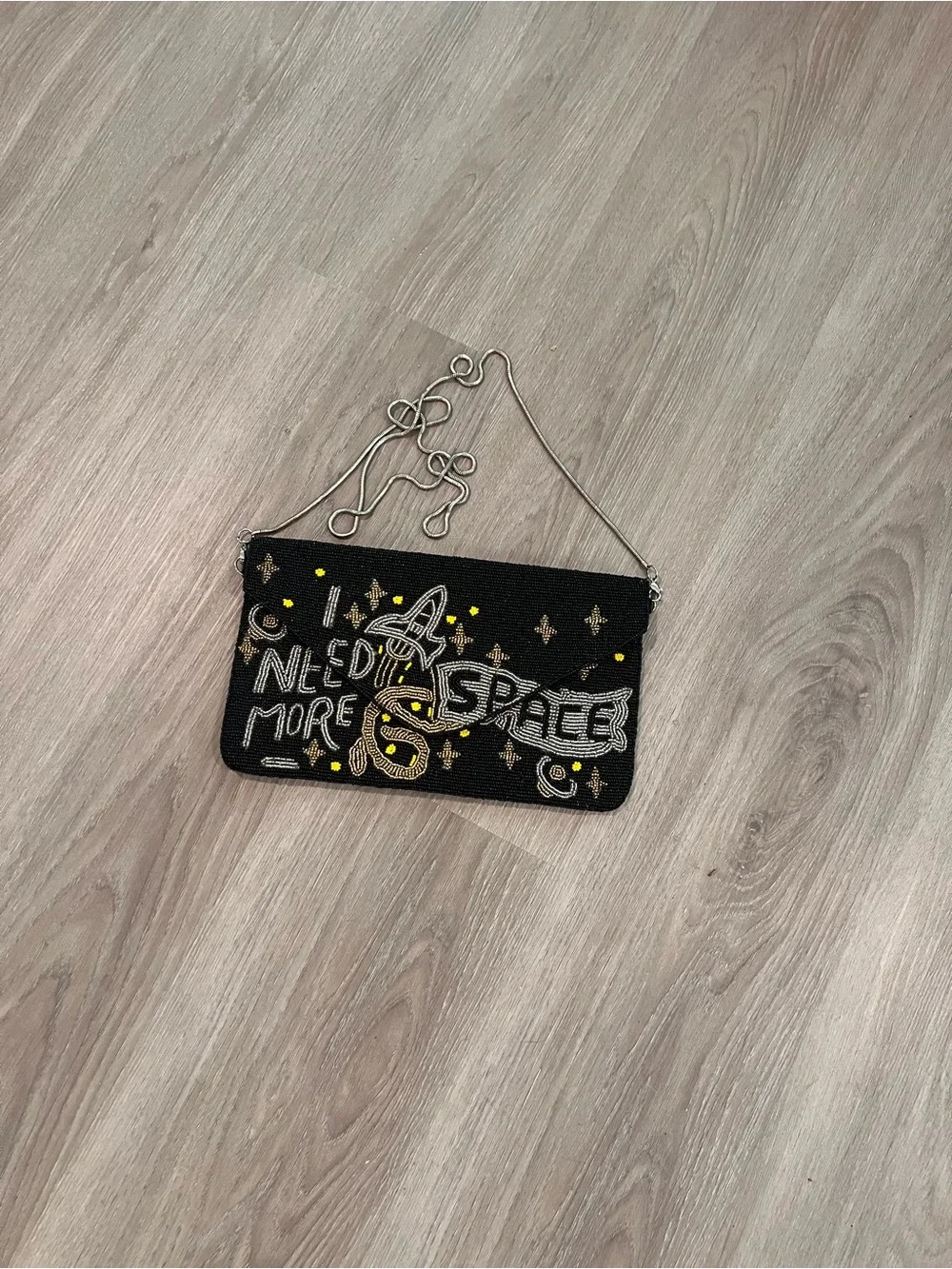 Black Beaded 'I Need More Space' Evening Clutch